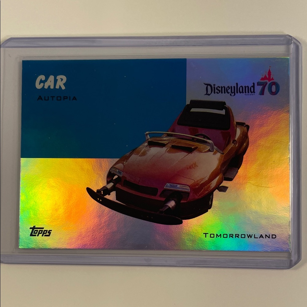 Topps Disneyland 70 Autopia Trading Card - Red with Holographic Gold